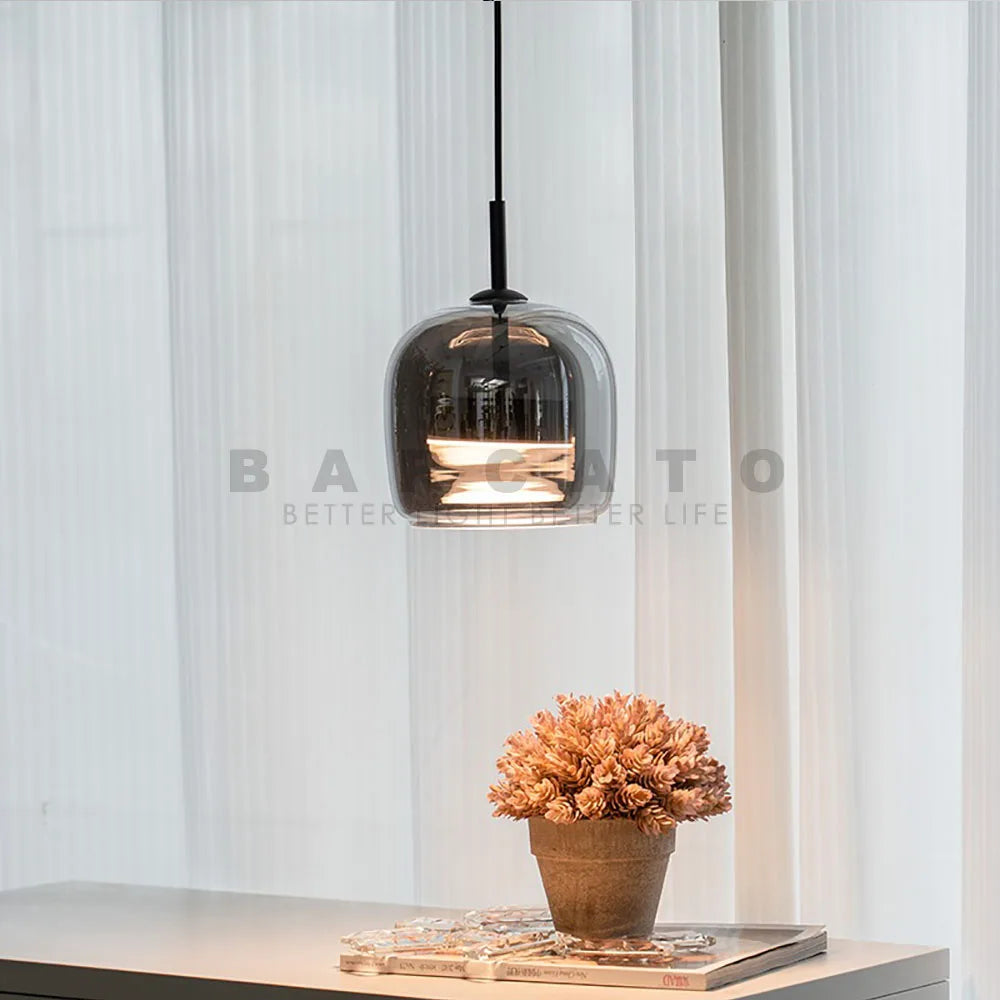 Lampe suspendue en verre gris fumé pour salle à manger