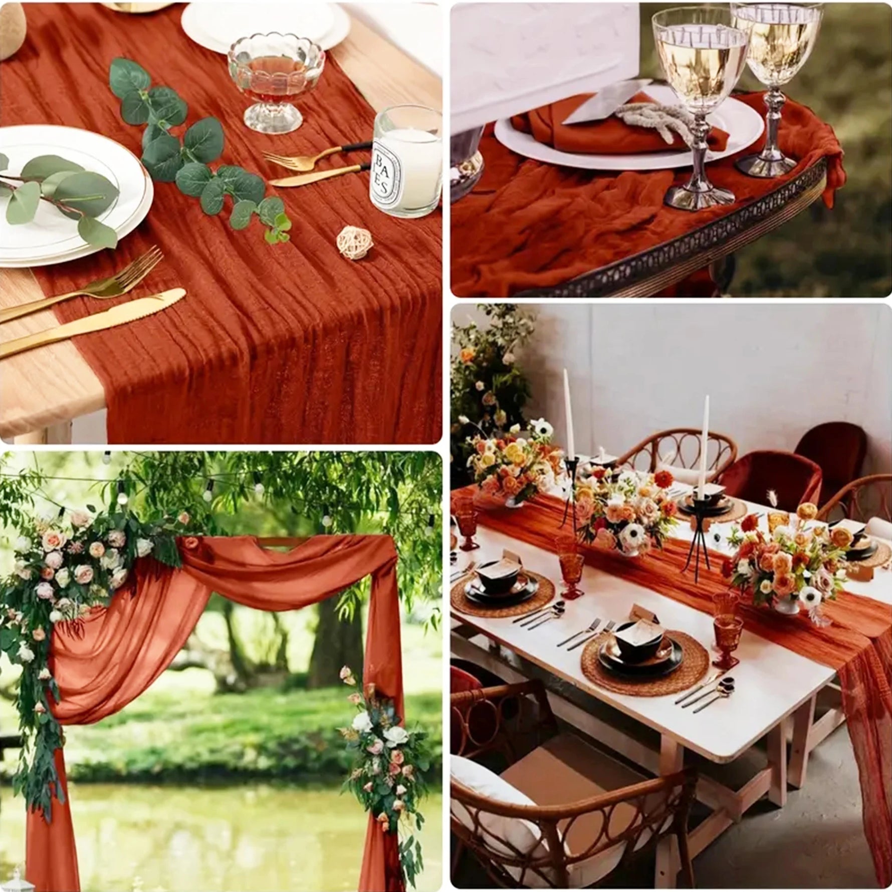 Chemin de table en gaze de coton boho couleur vert