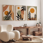 Affiche toile géométrique boho beige vert terre cuite vue de face