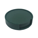 Ensemble de sous-verres ronds de couleur verte foncée avec un étui en similicuir.