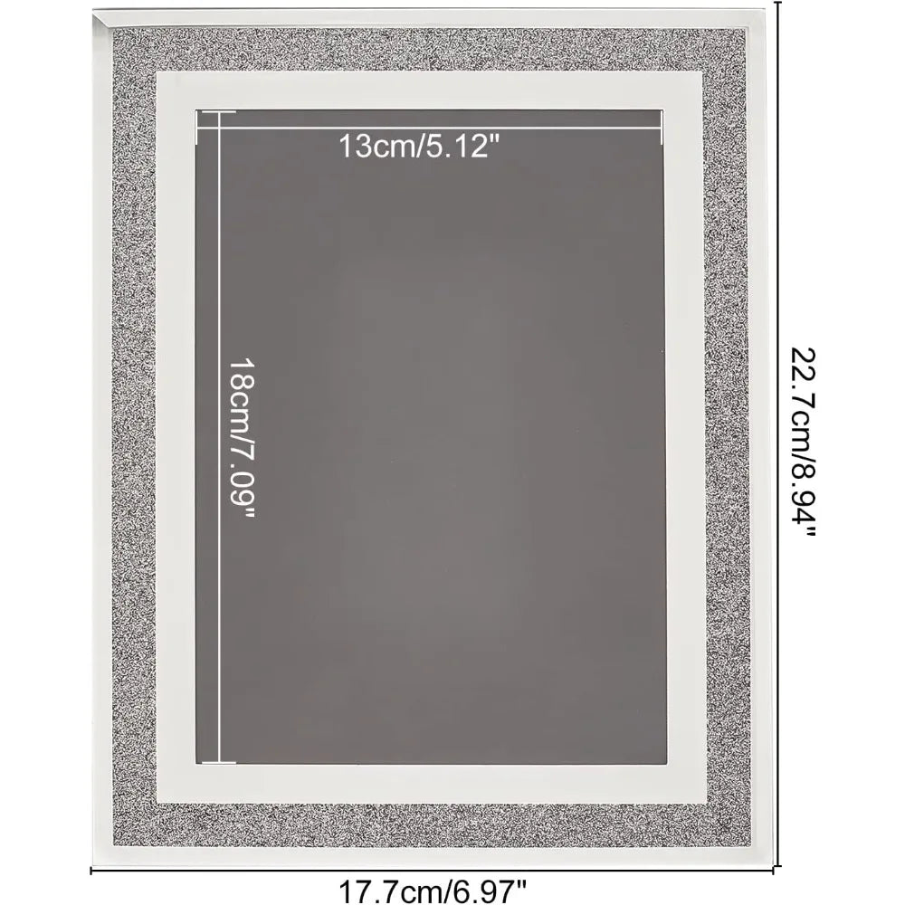 Cadre photo verre miroir avec paillettes pour photo 18x13 cm