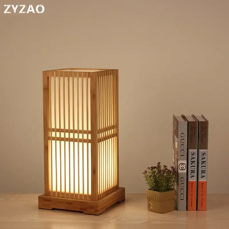 Lampe japonaise en bambou avec abat-jour blanc