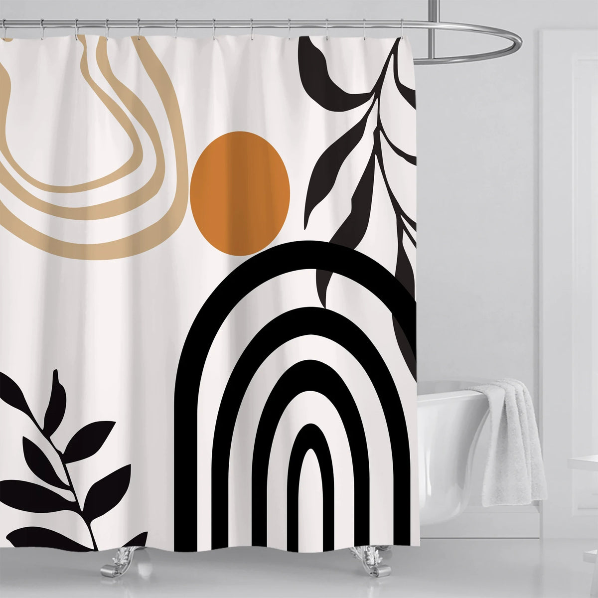 Rideau de douche au design moderne, idéal pour embellir une salle de bain avec ses motifs abstraits en noir et beige. Parfait pour créer une ambiance contemporaine et artistique, ce rideau allie élégance et originalité. Accessoire essentiel pour une décoration intérieure tendance et minimaliste, offrant une touche graphique unique à votre espace.