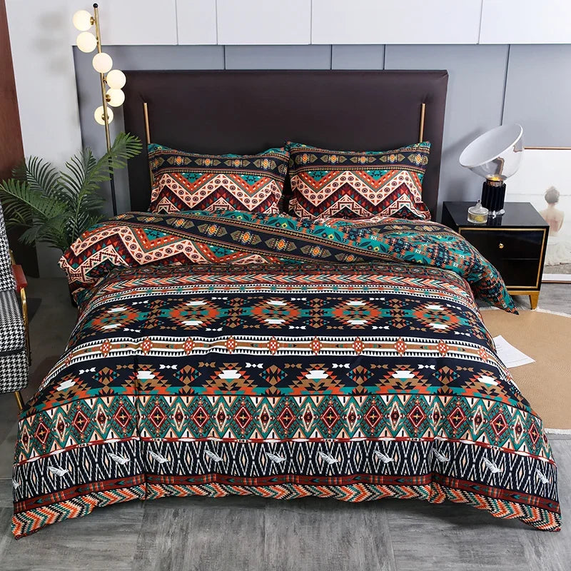 Parure de lit Boho rayée géométrique marron
