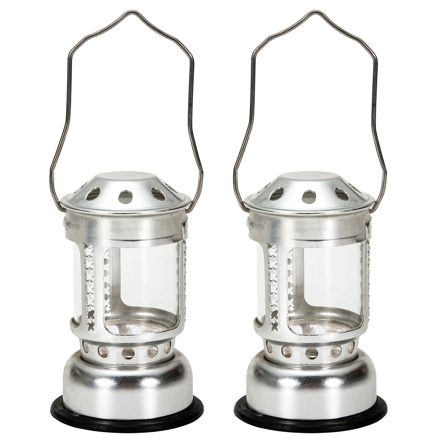 Lanterne à bougie portable en alliage aluminium couleur or posée sur une table de camping