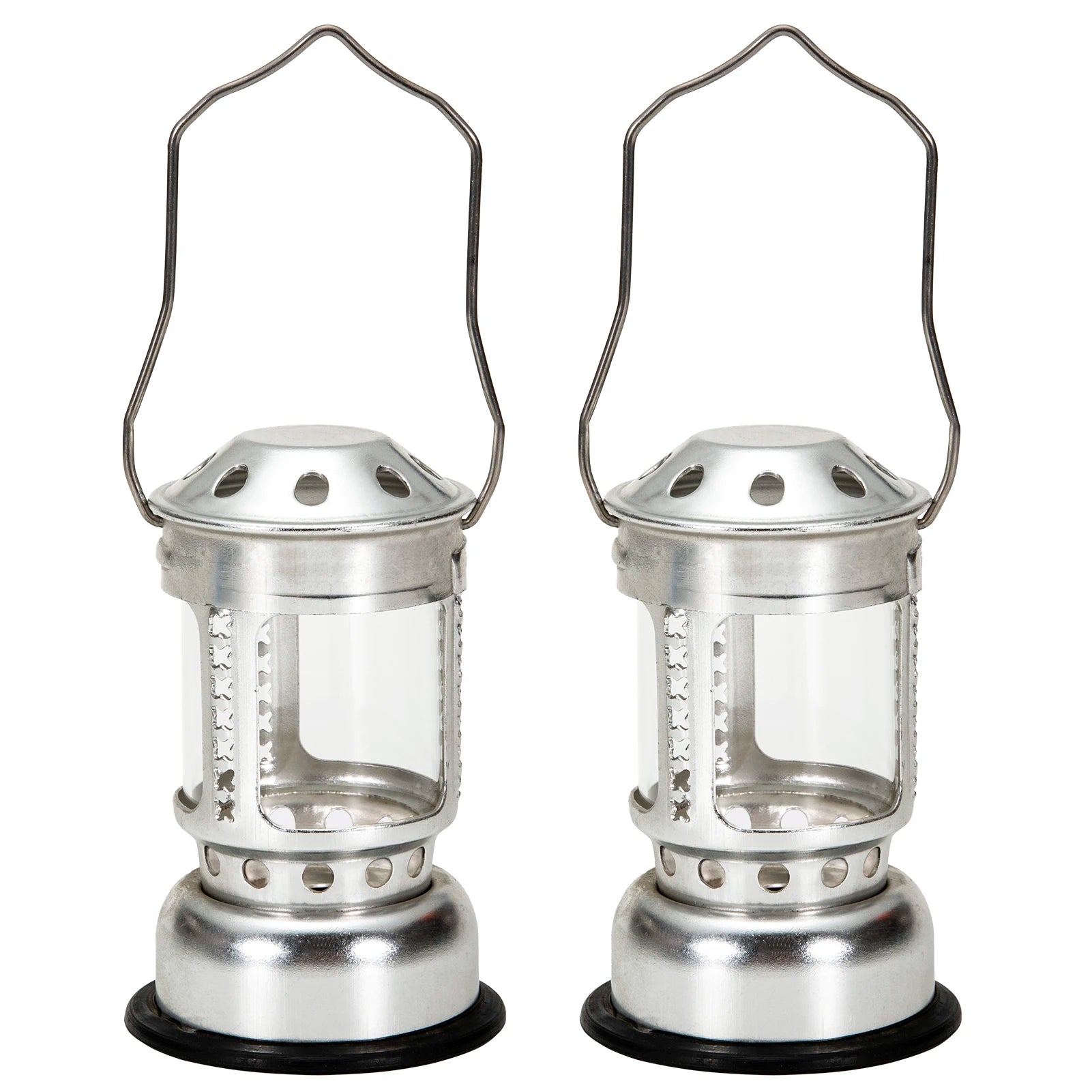 Lanterne à bougie portable en alliage aluminium couleur or posée sur une table de camping