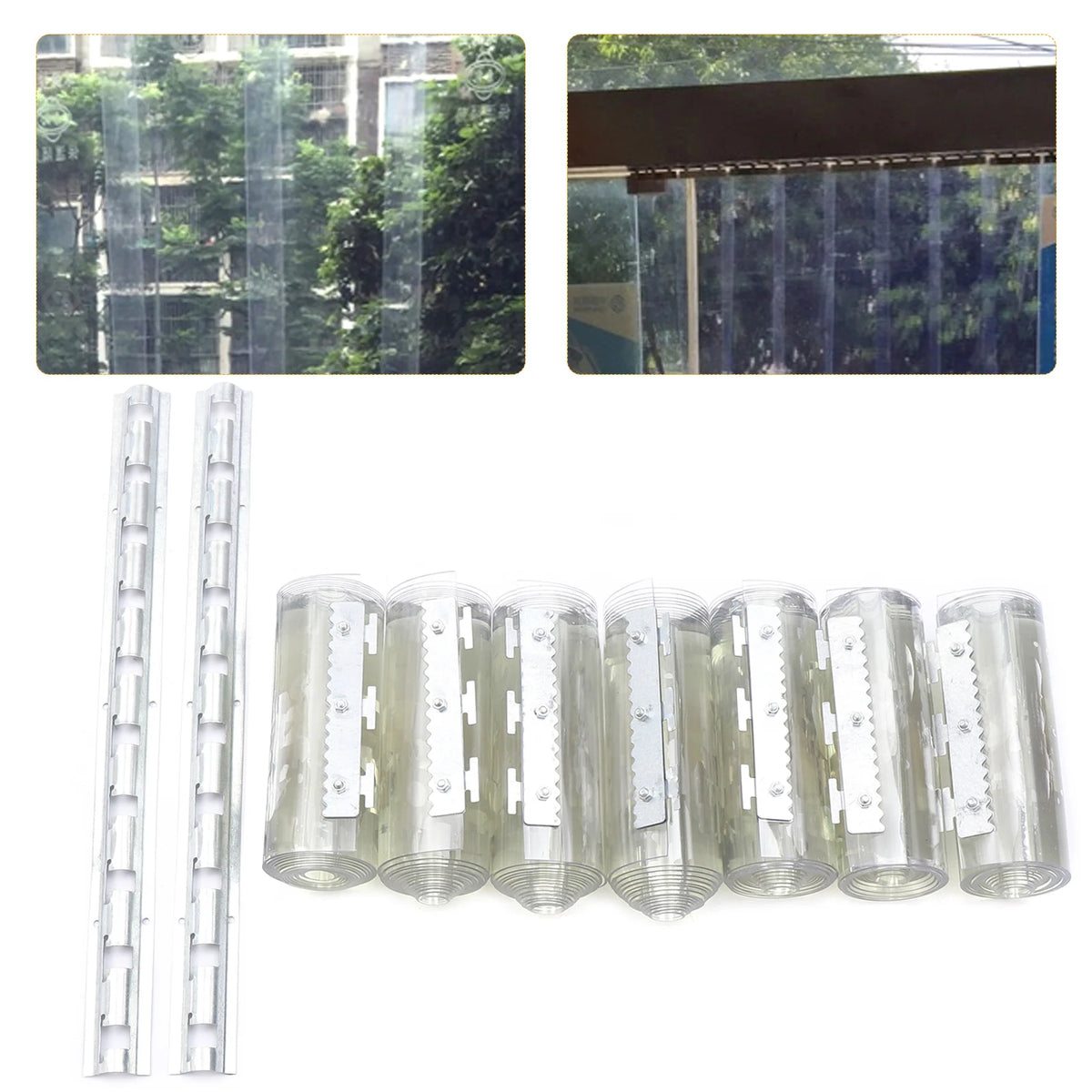 Installation des rideaux en bandes sur une porte metallique