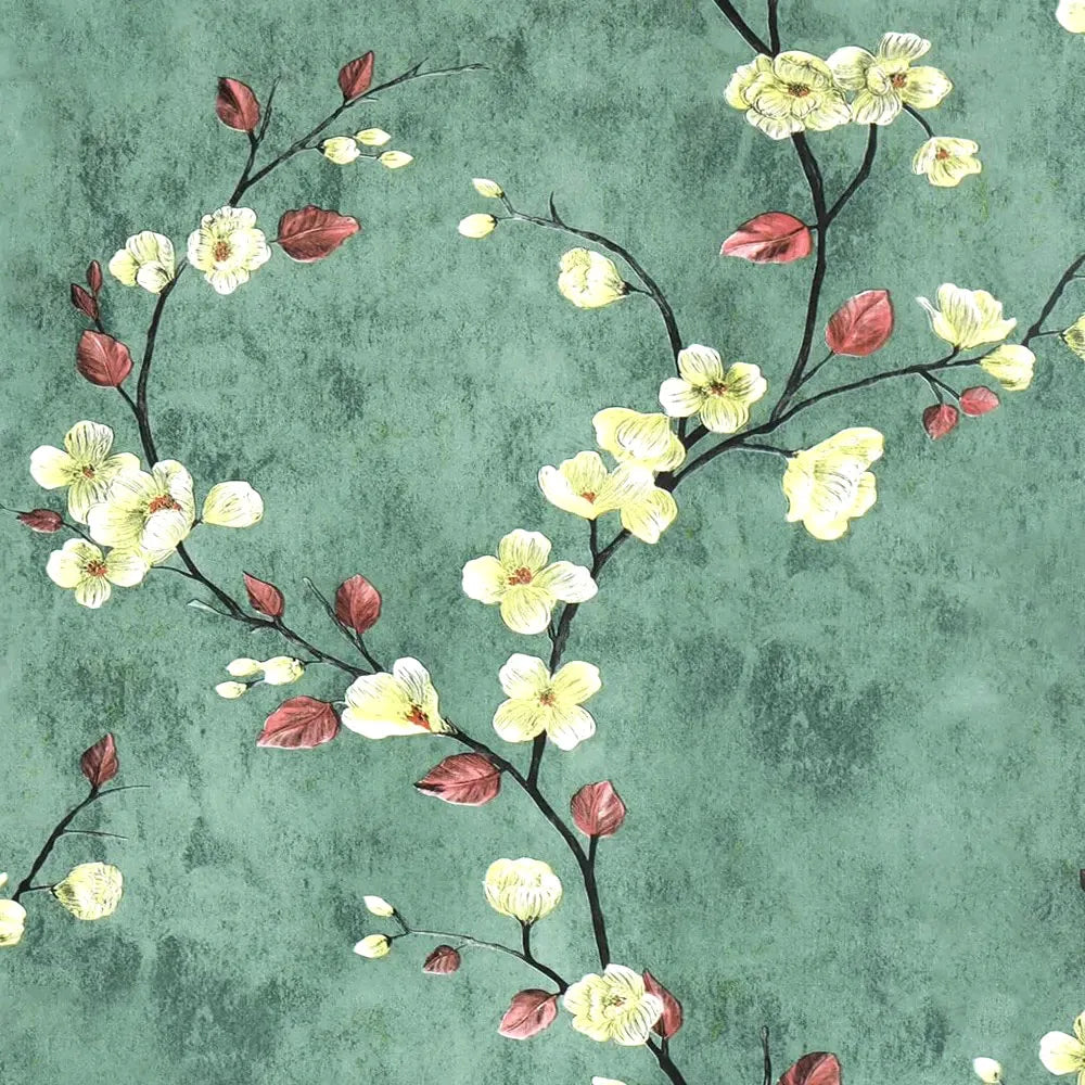 Papier peint floral vert autocollant sur mur de chambre