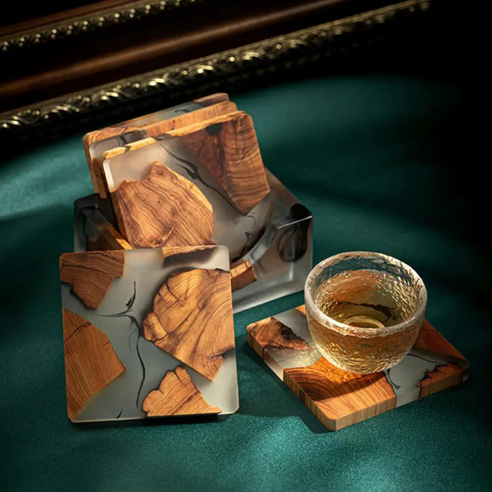 Sous-verre résine bois thuya noir motif unique