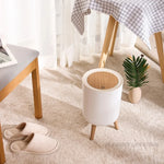 Poubelle en bois design rouge avec couvercle à pression pour salle de bain