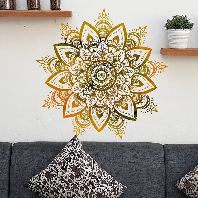 Décoration murale autocollante Mandala or sur carrelage