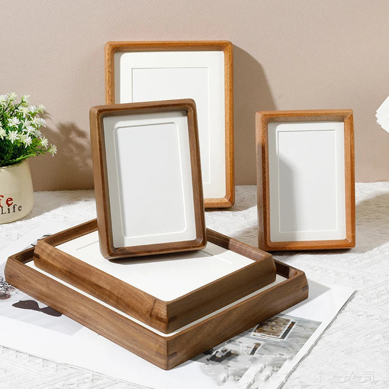 Cadre photo angle rond bois noyer noir pour couple