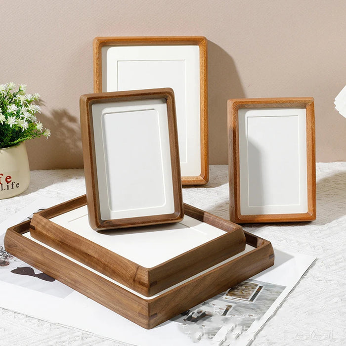 Cadre photo angle rond bois noyer noir pour couple