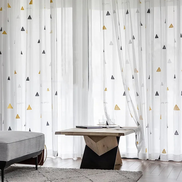 Embroidered Geometric Tulle Curtains - Chic Decoration for Living Room and Bedroom