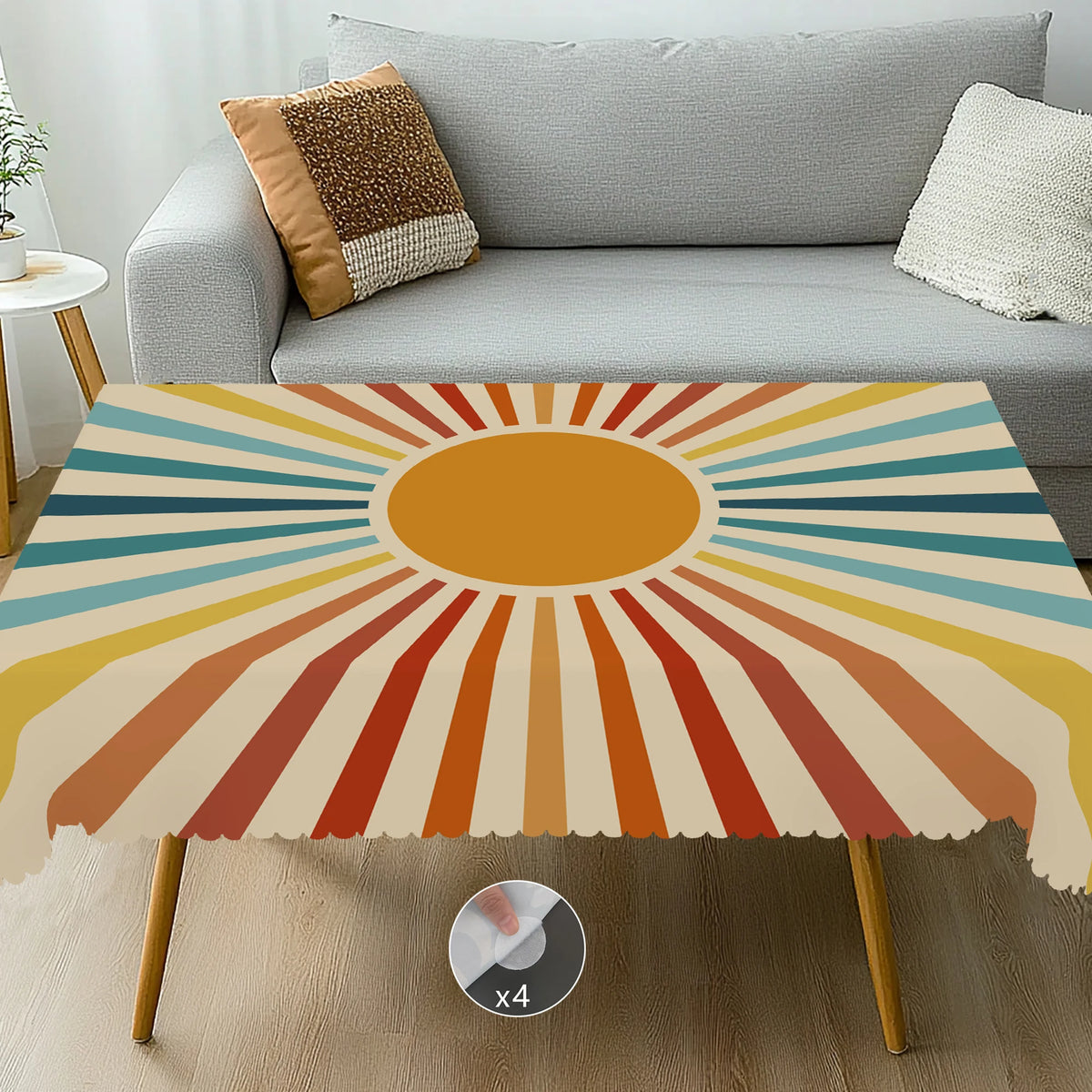 Nappe jaune motif bohème sur table ronde