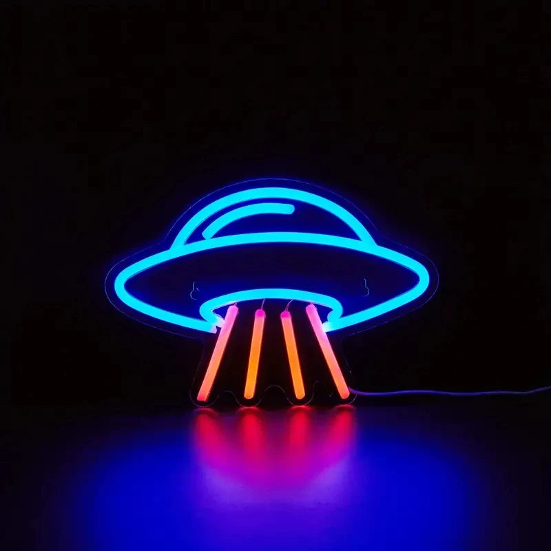 Décoration murale lumineuse extraterrestre rose dorée