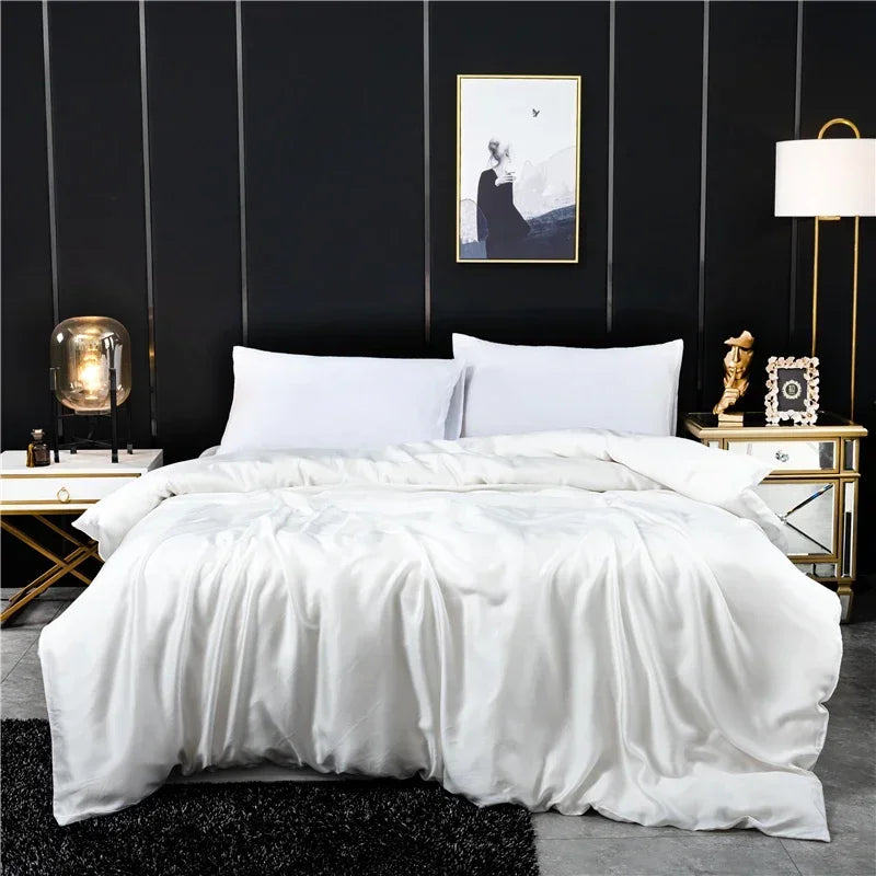Housse de couette en soie de mûrier naturelle couleur unie sur lit double