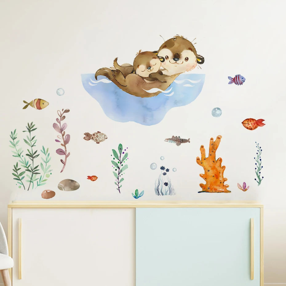 Sticker amovible loutre pour mur blanc