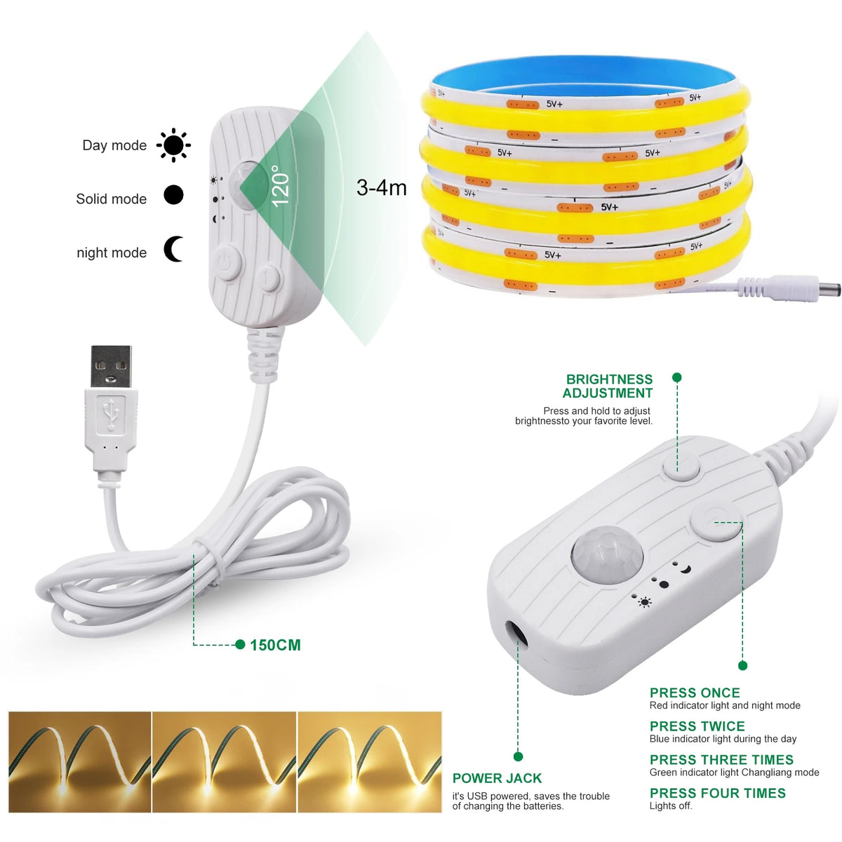 Installation du ruban LED COB à intensité variable sur un mur
