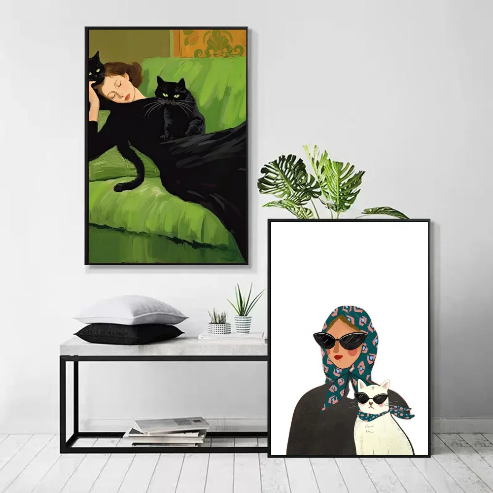 Décoration murale moderne avec motifs femme et oiseau