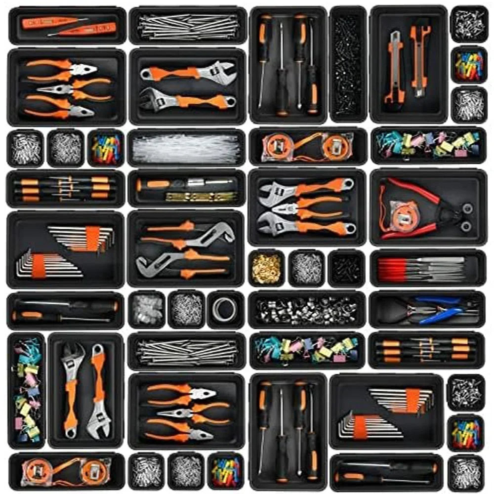 Set de 32 organisateurs de tiroir en plastique, 3 tailles, blanc