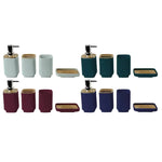 Kit accessoires salle de bain bambou 4 pièces vue d'ensemble