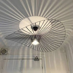 Lustre suspendu chapeau de paille design français en textile bleu pour salon moderne