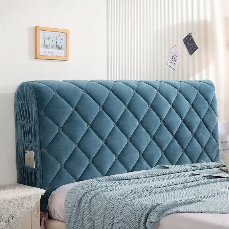 Couvre-tête de lit matelassé en velours brodé gris clair