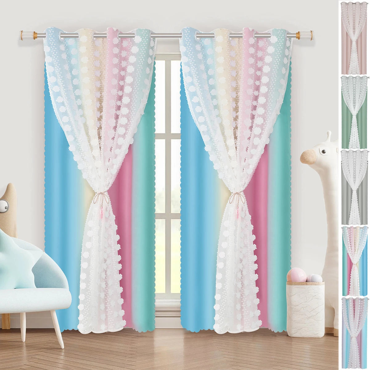 Rideau double voile occultant bleu marine dans un salon moderne