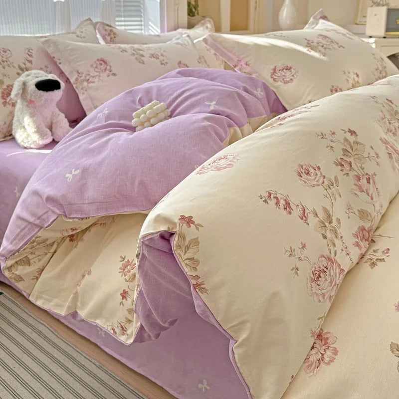 Ensemble housse et taies d'oreiller fleurs