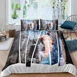 Détail impression 3D skyline New York sur housse couette