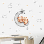Sticker mural chambre enfant ours lune étoiles bleu