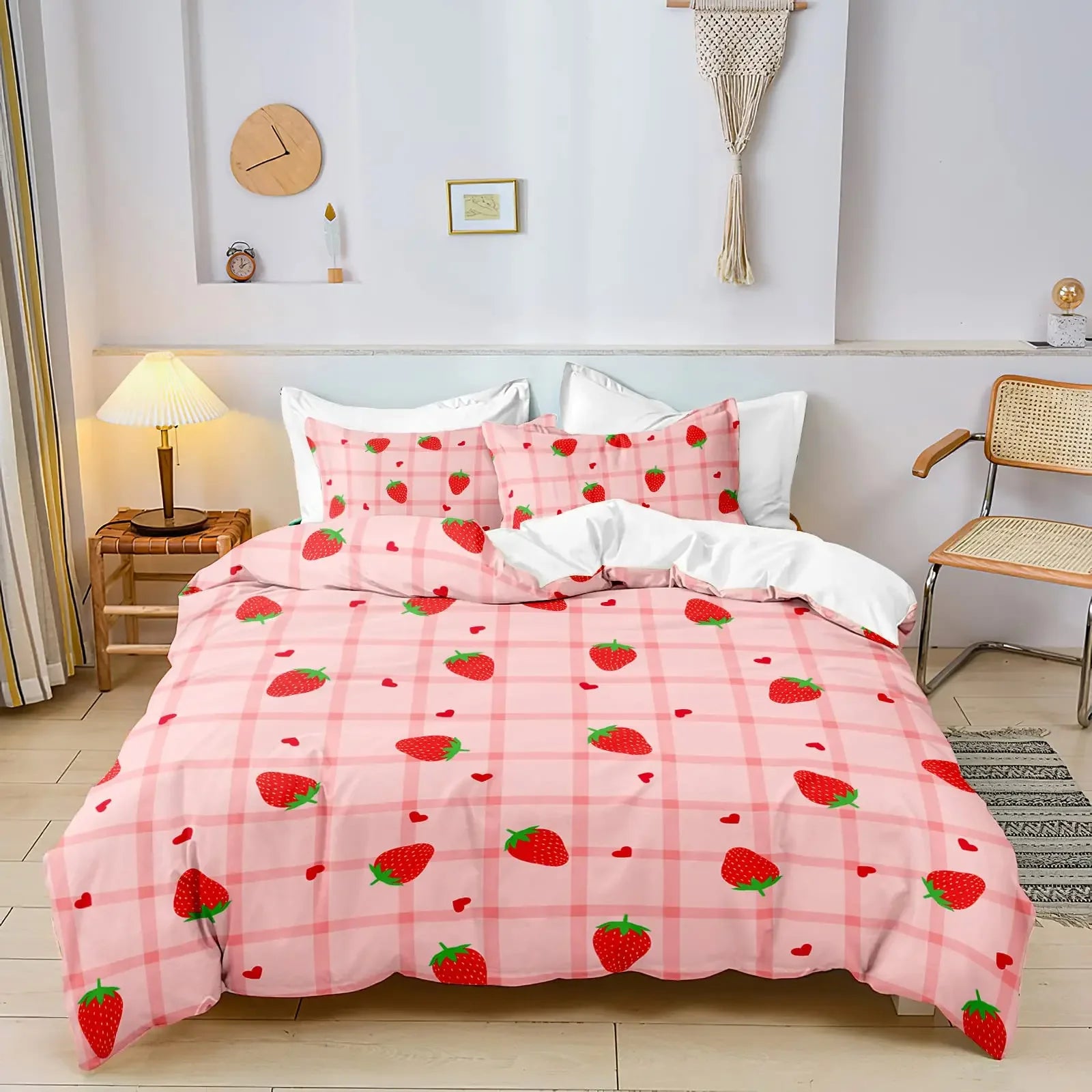 Housse de couette fraise rose pour enfant