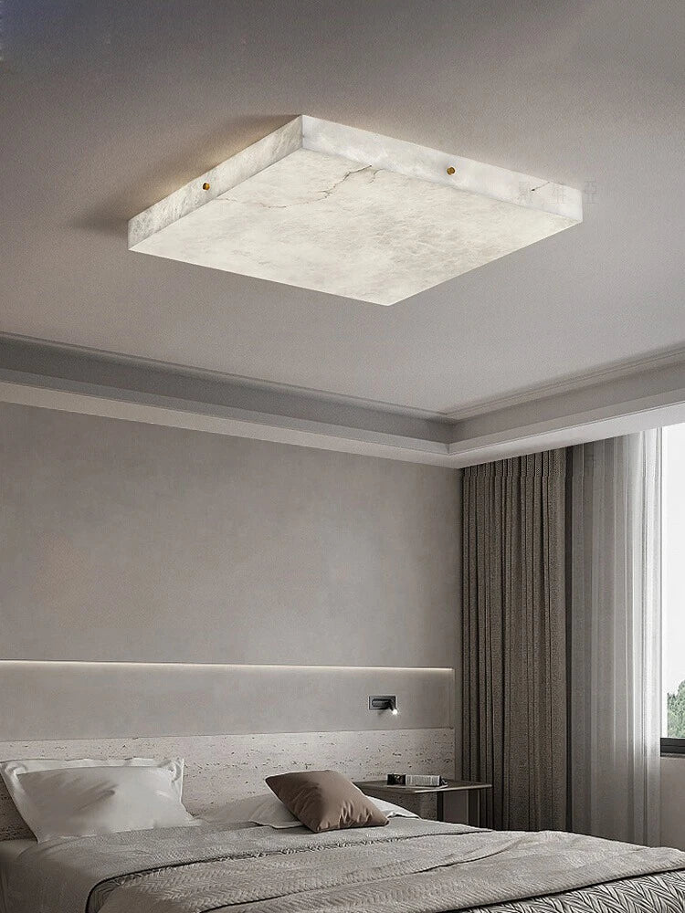 Plafonnier LED marbre carré blanc salon