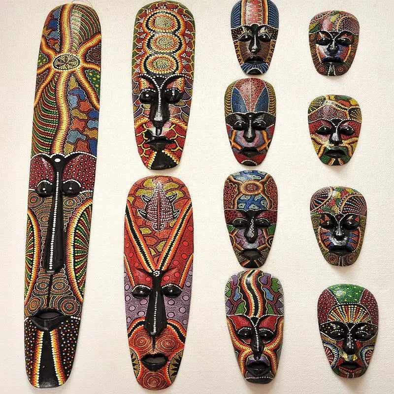 Masque mural africain pointillés bleu ciel
