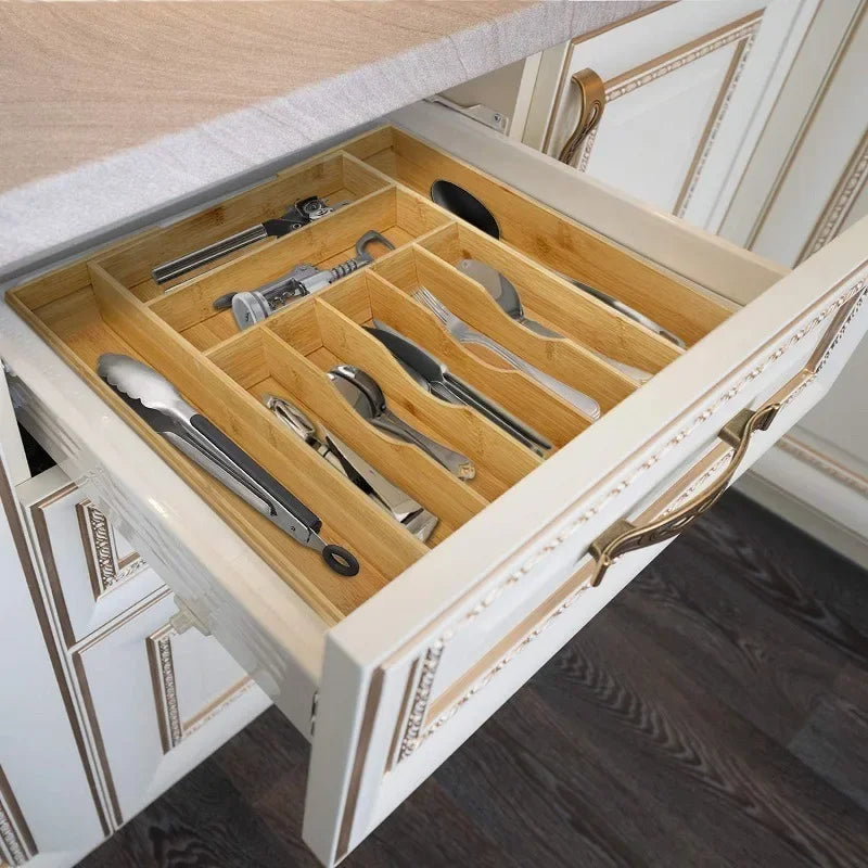 Boîte de rangement cuisine en bambou bleu royal organisateur de tiroir