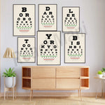 Affiches murales d'examens visuels décoratives dans un style minimaliste sobre.