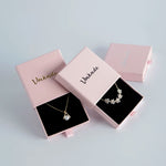 Boîte à bijoux personnalisable en carton kraft avec tiroir coulissant rose