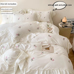 Ensemble housse de couette brodée roses style princesse