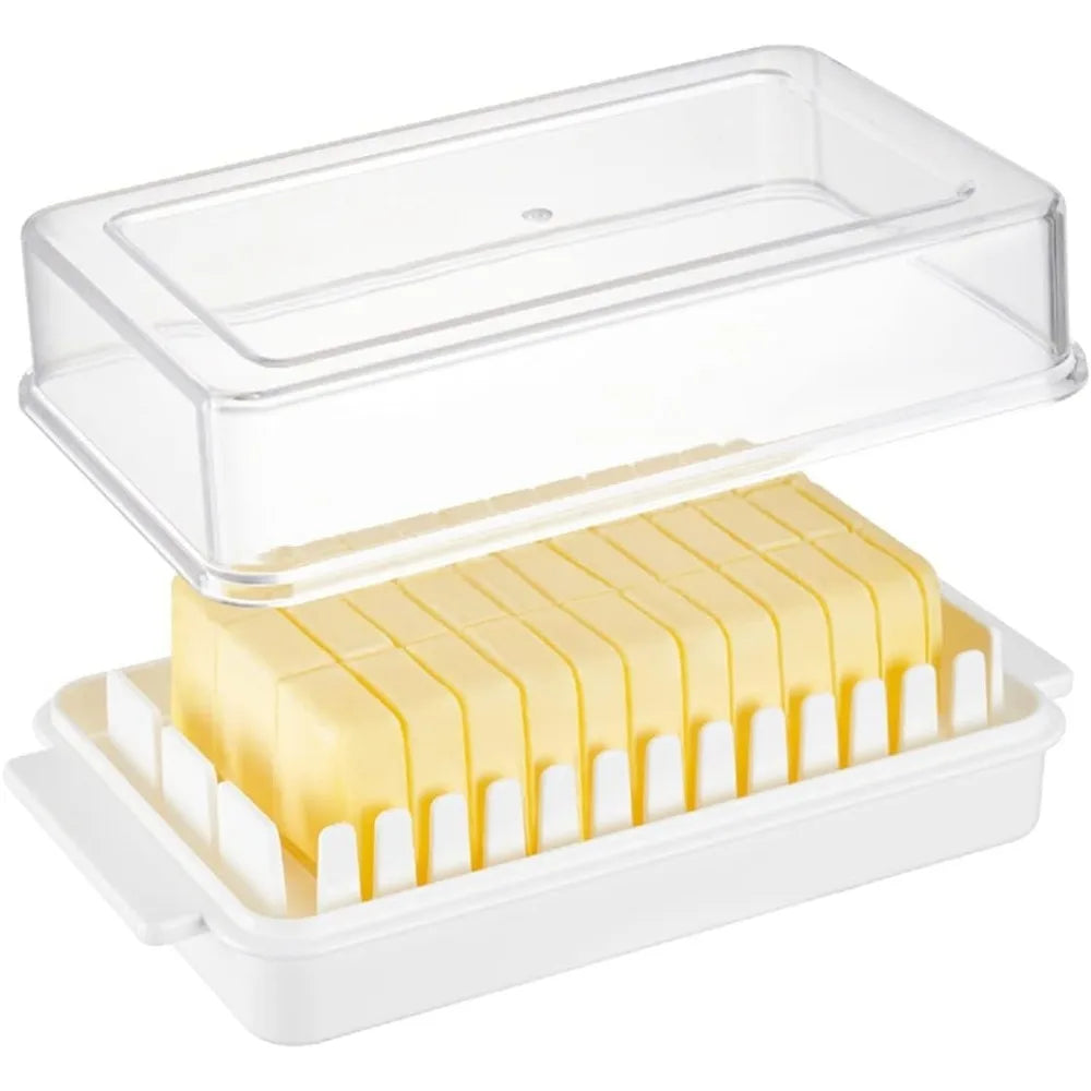 Beurrier 500g blanc émail avec couvercle bois hêtre vue de face