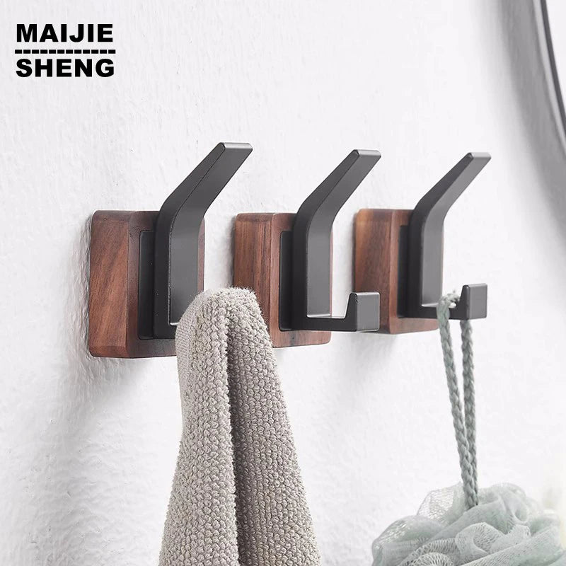 Crochet serviette salle de bain sans perçage en aluminium et bois blanc