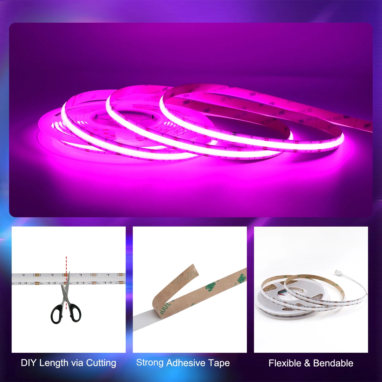 Détail de la bande LED COB RGB montrant les LED SMD 3014