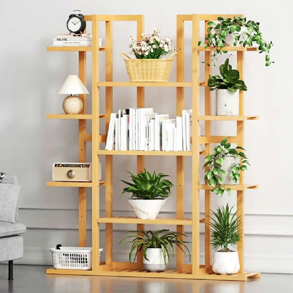 Support pot de fleurs bambou blanc dans un salon