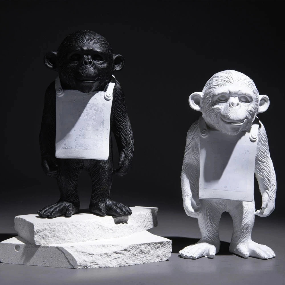 Statue de gorille artistique en gris clair - pièce déco pour intérieur