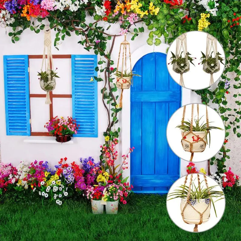 Cintre macramé rouge pour pot de fleur