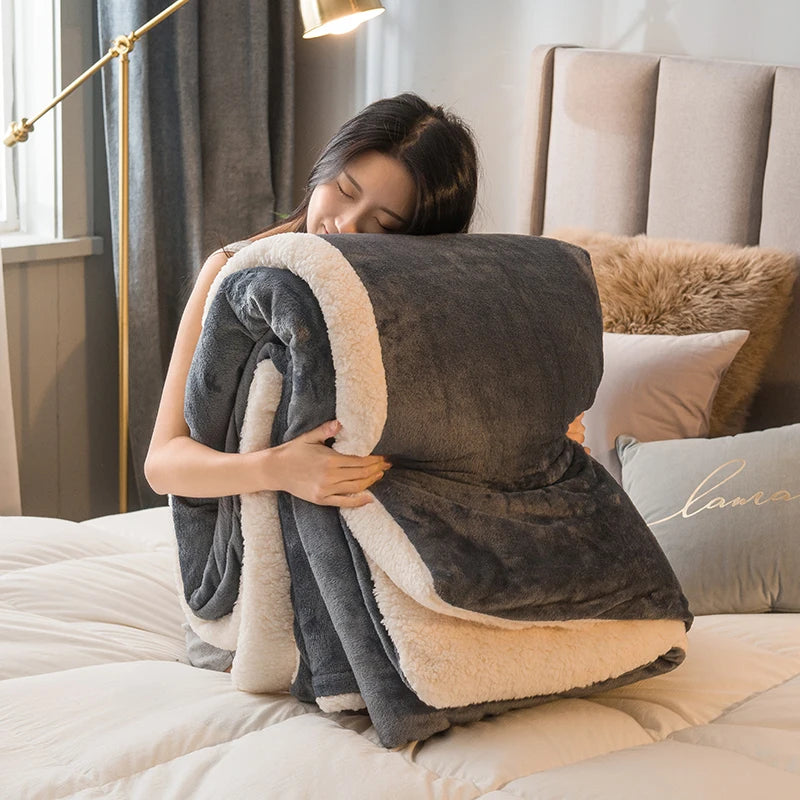 Housse de couette polaire bleue dépliée montrant la texture douce