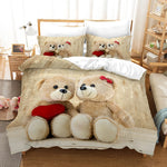 Parure de lit ours en peluche 3D blanc sur un lit double