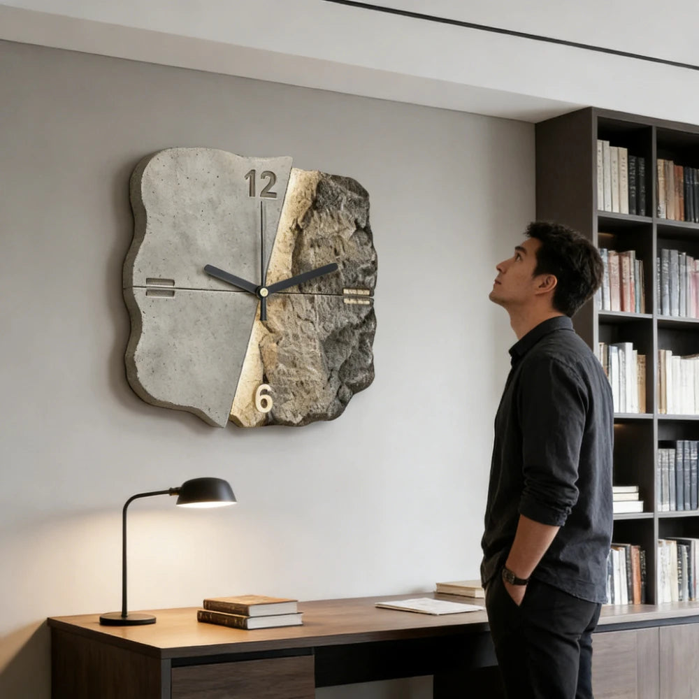 Horloge murale jaune style haut de gamme pour espace de vie