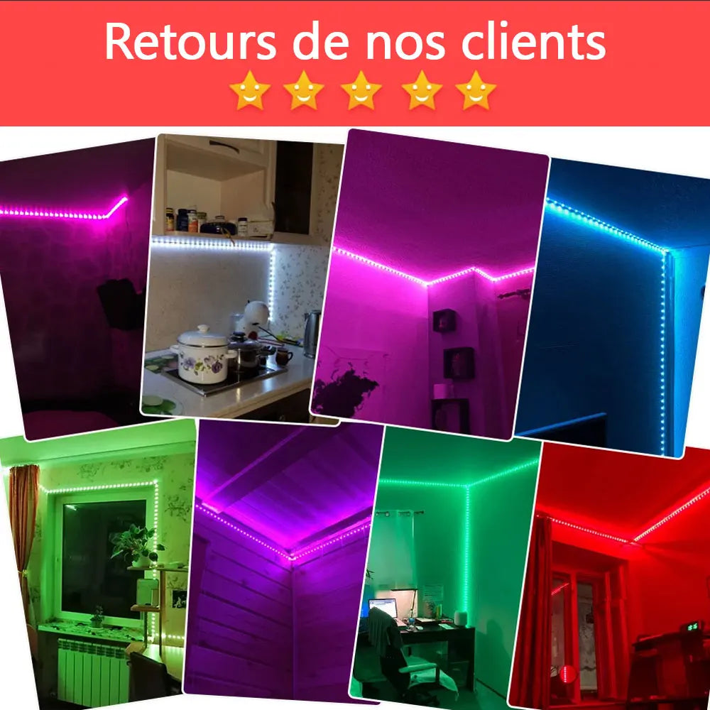 Ruban LED synchronisé avec musique lors d'une fête en intérieur