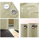 Rideau de terrasse beige pour extérieur avec œillets de 7 cm, imperméable et idéal pour protéger contre les intempéries. Parfait pour créer un espace ombragé sur la terrasse tout en ajoutant une touche élégante à votre décoration extérieure.